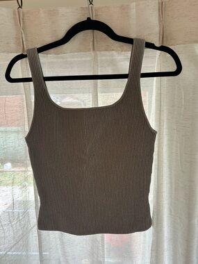 Babaton Ribbed Square-Neck Tank — Silver
